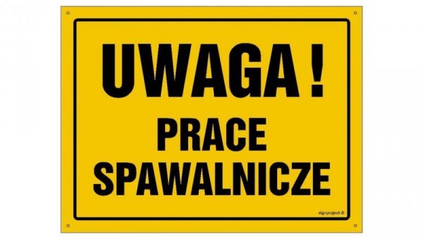 ZNAK - OA041 Uwaga! Przebywanie w zasięgu maszyny zabronione 30 x 21,5 cm BN - Płyta żółta 0,6mm