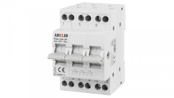 PRZEŁĄCZNIK ZASILANIA SIEĆ-AGREGAT 3P 32A 1-0-2 PSA-32A-3P