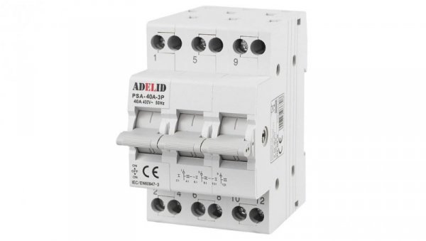 PRZEŁĄCZNIK ZASILANIA SIEĆ-AGREGAT 3P 40A 1-0-2 PSA-40A-3P