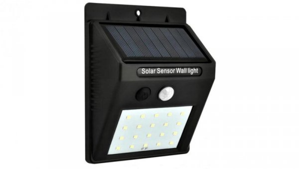 Naścienna lampka SOLAR 3W LED, 200lm, czujnik ruchu 3m, 90-120st/czujnik zmierzchu, czarna / 46800