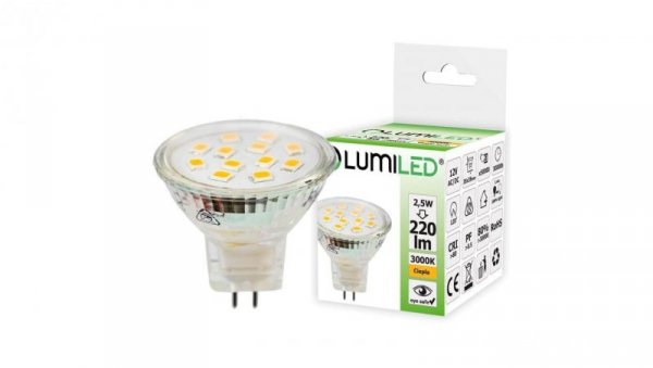 Żarówka LED MR11 2,5W = 25W 220lm 3000K Ciepła 120 12V LUMILED