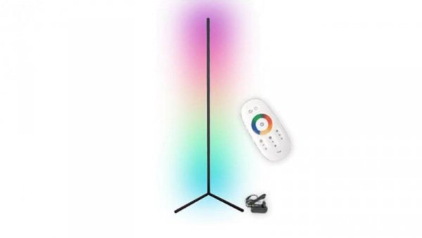 Lampa Stojąca Narożna Podłogowa Czarna 20W RGB Zmiana Kolorów Pilot