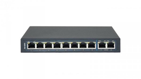Niezarządzalny przełącznik (switch) 10xRJ45 - 8 portów RJ45 PoE+ 100Mb/s + 2 porty RJ45 Uplink 1Gb/s AVIZIO