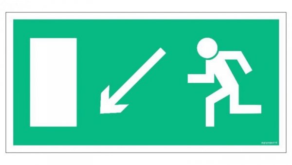 ZNAK - AC014 Wyjście ewakuacyjne w lewo w dół 60 x 30 cm TS - Płyta TD foto.