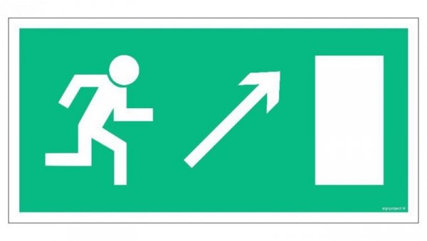 ZNAK - AC015 Wyjście ewakuacyjne w prawo w górę 60 x 30 cm PS - Płyta 1mm foto.