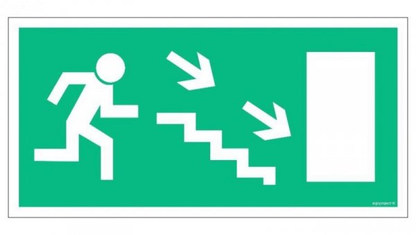 ZNAK - AC017 Wyjście ewakuacyjne w prawo schodami w dół 60 x 30 cm PS - Płyta 1mm foto.