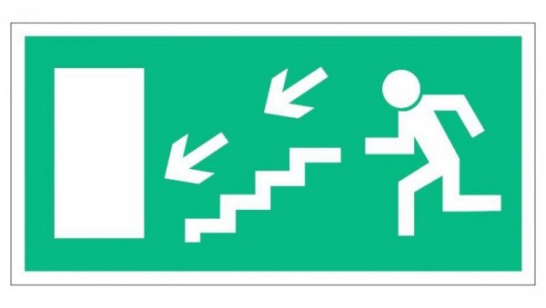 ZNAK - AC018 Wyjście ewakuacyjne w lewo schodami w dół 80 x 40 cm KS - Folia podłogowa foto.