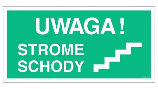 ZNAK - AC024 Uwaga! Strome schody prawostronne 20 x 10 cm KS - Folia podłogowa foto.