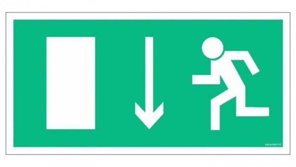 ZNAK - AC052 Wyjście ewakuacyjne prawostronne prosto 100 x 50 cm KS - Folia podłogowa foto.