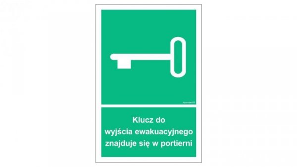 ZNAK - AC067 Klucz do wyjścia ewakuacyjnego znajduje się w portierni 10 x 15 cm KS - Folia podłogowa foto.