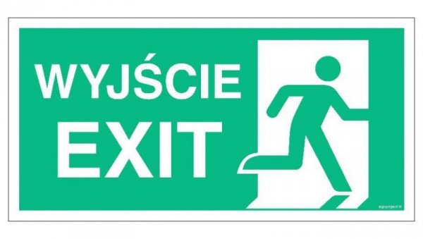 ZNAK - AC075 Wyjście / EXIT prawostronne 20 x 10 cm FS - Folia samoprzylepna foto.