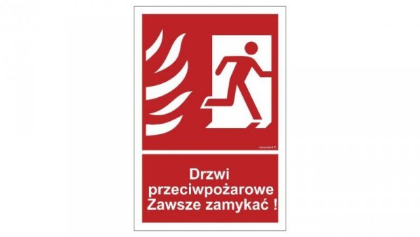 ZNAK - BC054 Drzwi przeciwpożarowe. Zawsze zamykać! prawostronne 10 x 14,8 cm FS - Folia samoprzylepna foto.