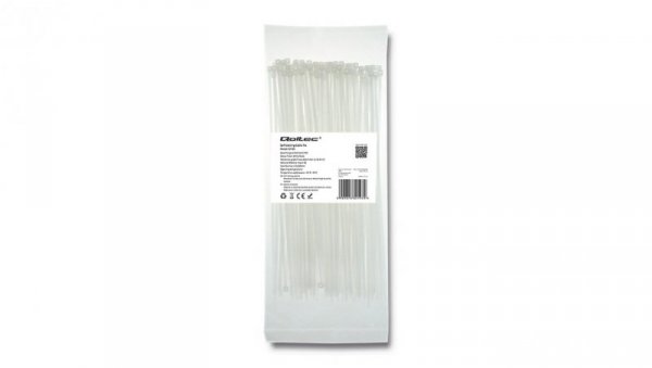 Qoltec Opaski zaciskowe Trytki kablowe 2.5*200mm 100 szt. Nylon66 UV Białe