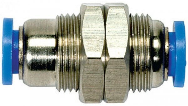 Złączka wtykowa grodziowa z mosiądzu niklowanego do węża 8, gwint nakrętki M16x1, 149.008