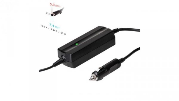 Zasilacz samochodowy do notebooka Akyga AK-ND-33 19.5V / 3.34A 65W 7.4 x 5.0 mm + pin DELL 1.2m