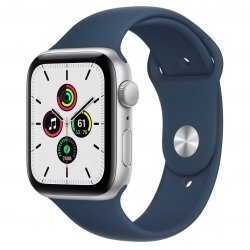 Apple Watch SE 44mm GPS Aluminium w kolorze srebrnym z paskiem sportowym w kolorze błękitnej toni