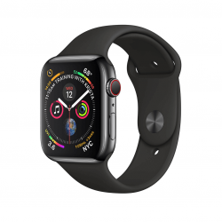 Apple Watch Series 4 / GPS + LTE / Koperta 44mm ze stali nierdzewnej w kolorze gwiezdnej czerni / Pasek sportowy w kolorze czarnym