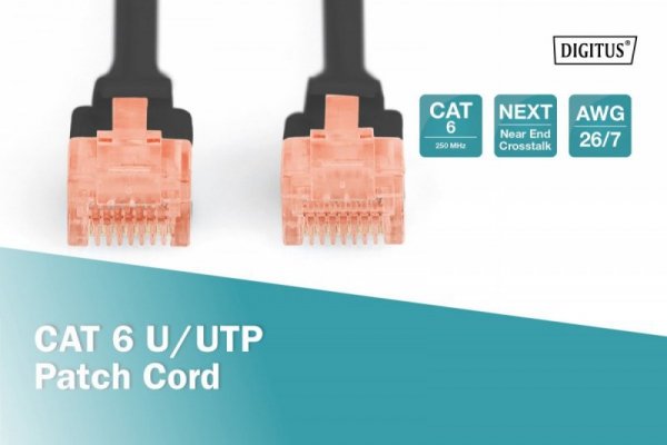 Digitus Patch Cord RJ45/RJ45 Kat.6 250MHz U/UTP AWG27/7 PE 5,0m Czarny
