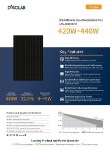 Moduł fotowoltaiczny panel PV 420Wp DAS SOLAR DAS-DH108NA- 420B-PRO N-Type Bifacial Double Glass Module (Black Pro) Full Black