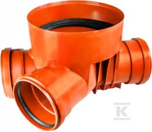 Kineta PP 315x110+P110, typ4 przelotowa z dopływem prawym, do rury wznoszącej korugowanej 315mm oraz rur wlotowych gładkich 110mm+prawy dopływ 110mm, z uszczelką, kolor pomarańczowy (Diamir 315) 2534113300