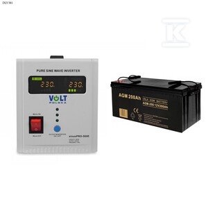 Zasilacz awaryjny SINUS PRO 500 E 12/230V (350/500W) + Akumulator AGM 12V 200 Ah DLV381