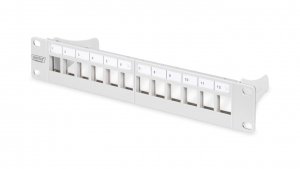 Panel krosowy modularny 10 12x keystone, ekranowany, 1U, szary, prowadnica kabli, pola opisowe DN-91419