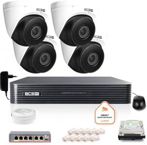 Zestaw monitoringu IP BCS Basic 4x Kamera BCS-B-EIP45VSR3(2.0) Rejestrator z dyskiem