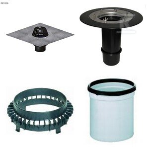 Wpust dachowy płaski DN110mm z koszem i kołnierzem bitumicznym HL62H/1 + nadbudowa HL65 + pierścień HL160 + nadbudowa HL350_ZESTAW DLV320