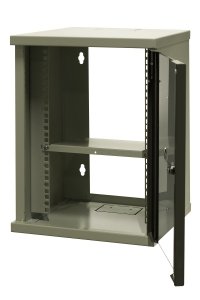 Szafa wisząca niedzielona 10   9U, drzwi blacha/szkło, 325×330x445mm (szer./gł./wys.) (w zestawie: półka stała oraz komplet śrub montażowych)