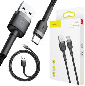 KABEL USB-A -|} USB-C Baseus Cafule CATKLF-BG1 100cm 3A QC 3.0 CZARNO-SZARY W NYLONOWYM OPLOCIE