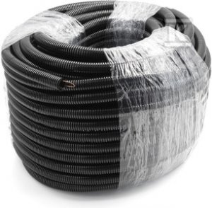 Rura karbowana bezhalogenowa czarna, odporność 320N, (peszel bezhalogenowy) RIL-PA6-HB-P z pilotem,11,4x15, odporna na UV + dławik czarny kątowy 90&deg; M16x1,5 (9x14) 968-315-2 do peszla poliamidowego,pakowany po 50 szt. DLS017