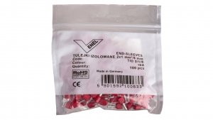 Końcówka tulejkowa izolowana TID 2x1mm2/8mm czerwona cynowana TID2x1L8 /100szt./