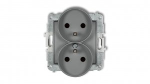 ICON Mechanizm gniazda podwójnego do ramki z uziemieniem 2x(2P Z) (przesłony torów prądowych) szary mat 27IGPR-2zp
