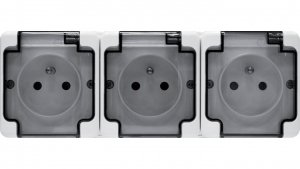 BRYZA Gniazdo hermetyczne potrójne z/u IP54 z klapką dymną białe 181440