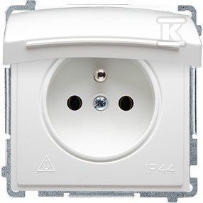 Gniazdo z uziemnieniem pojedyncze IP44 z przesłonami BMGZ1BZ.01/11 Basic moduł biały + Ramka pojedyncza BMR1/11 Basic moduł biały DMS094