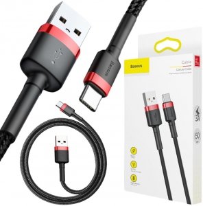 KABEL USB-A -|} USB-C Baseus Cafule CATKLF-A91 50cm 3A QC 3.0 CZARNO-CZERWONY W OPLOCIE