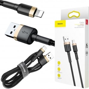 KABEL USB-A -|} Lightning / iPhone Baseus Cafule CALKLF-BV1 100cm Apple 2.4A CZARNO-ZŁOTY W OPLOCIE
