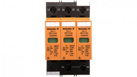 Ogranicznik przepięć B C Typ 1 2 3P 12,5kA 1,4kV 280V VPU I 3 280V/12,5KA 1352200000