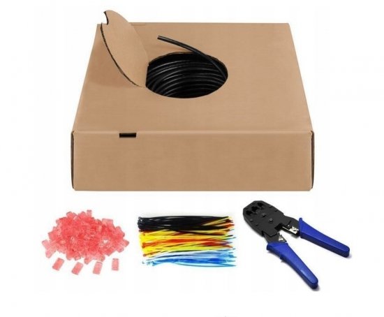 Zestaw Kabel teleinformatyczny zewnętrzny U/UTP kat.6 4x2xAWG24 /  szczypce,opaski, wtyki RJ/ /100m/ 55440
