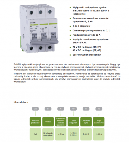 NOARK Wyłącznik nadprądowy 1P Typ B 20A 6kA AC (100009)