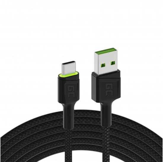 KABEL USB-A -|} USB-C Green Cell RAY 200cm ZIELONY LED QUICK CHARGE 3.0 KABGC13