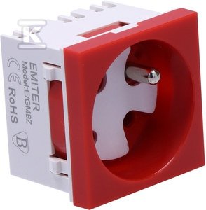 Gniazdo modułowe 230V z uziemieniem 1-krotne std 45x45, z blokadą i zwalniaczem, czerwone