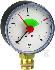 Manometr grzewczy HZ 80 RAD, fi 80 mm, 0-4 bar, 1/2 rad, kl. 2.5 pionowy 63918