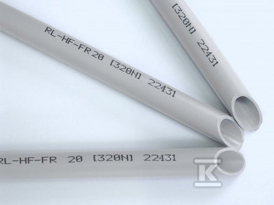 Rura sztywna bezhalogenowa RL-HF-FR20, samogasnąca, szara RAL 7035 opakowanie 60 metrów, odporność na ściskanie 320N W2521