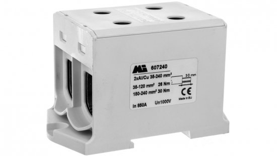 Złączka szynowa 2-torowa 35-240mm2 szara EURO multiOTL 240 2xAl/Cu 607240