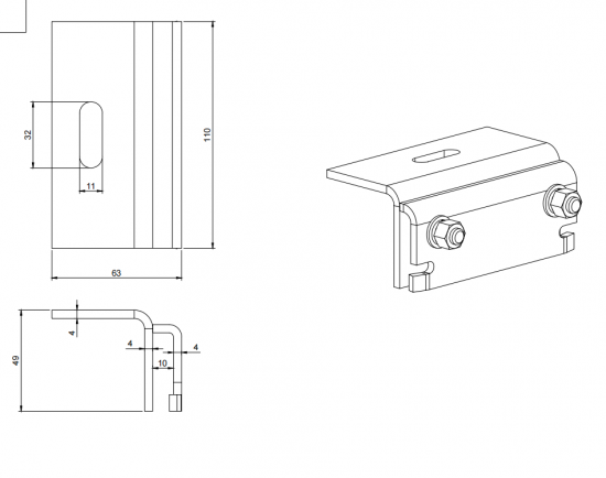 Uchwyt Montażowy Z Regulacją Na Rąbek Blaszany 110mm typ:1