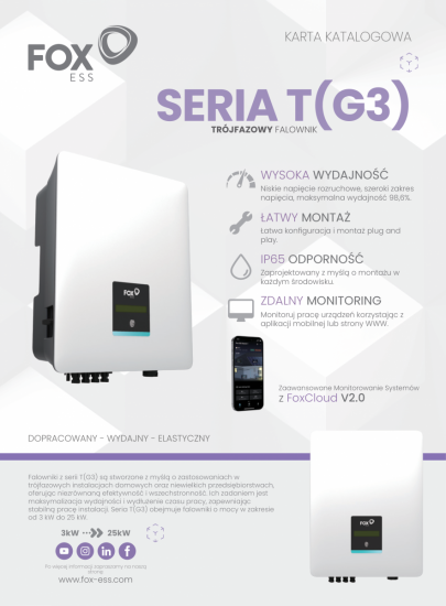 Falownik sieciowy 3-fazowy FoxESS T8 - G3 8 kW