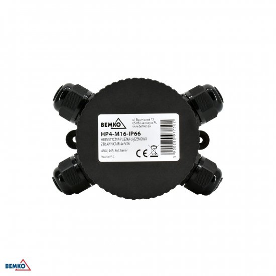 HERMETYCZNA PUSZKA ŁĄCZENIOWA Z DŁAWNICAMI x4 IP66
