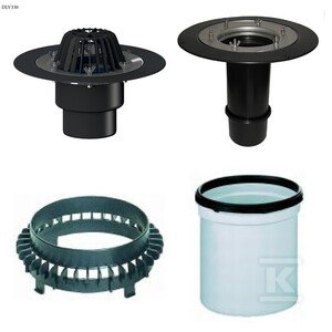 Wpust dachowy DN110 pionowy z koszem HL62/1 +nadbudowa kołnierzowa HL65 + pierścień HL160 + nadbudowa HL350_ZESTAW DLV330