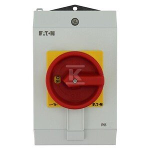 Rozłącznik ZAŁ-WYŁ, 3 biegowy+N, 40A, w obudowie IP65, pokrętło czerwono-żółte z blokadą na kłódkę P1-40/I2/SVB/N 199911